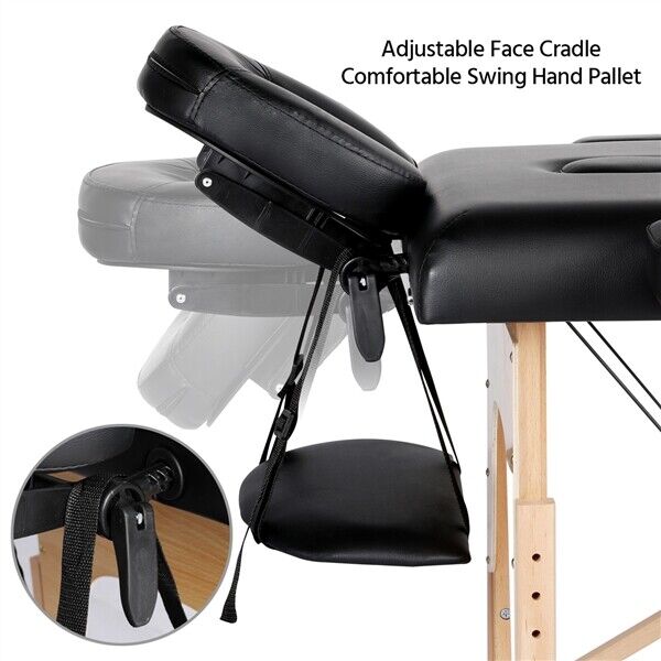 Cama Plegable De Masajes Portátil De 2 Secciones Negra