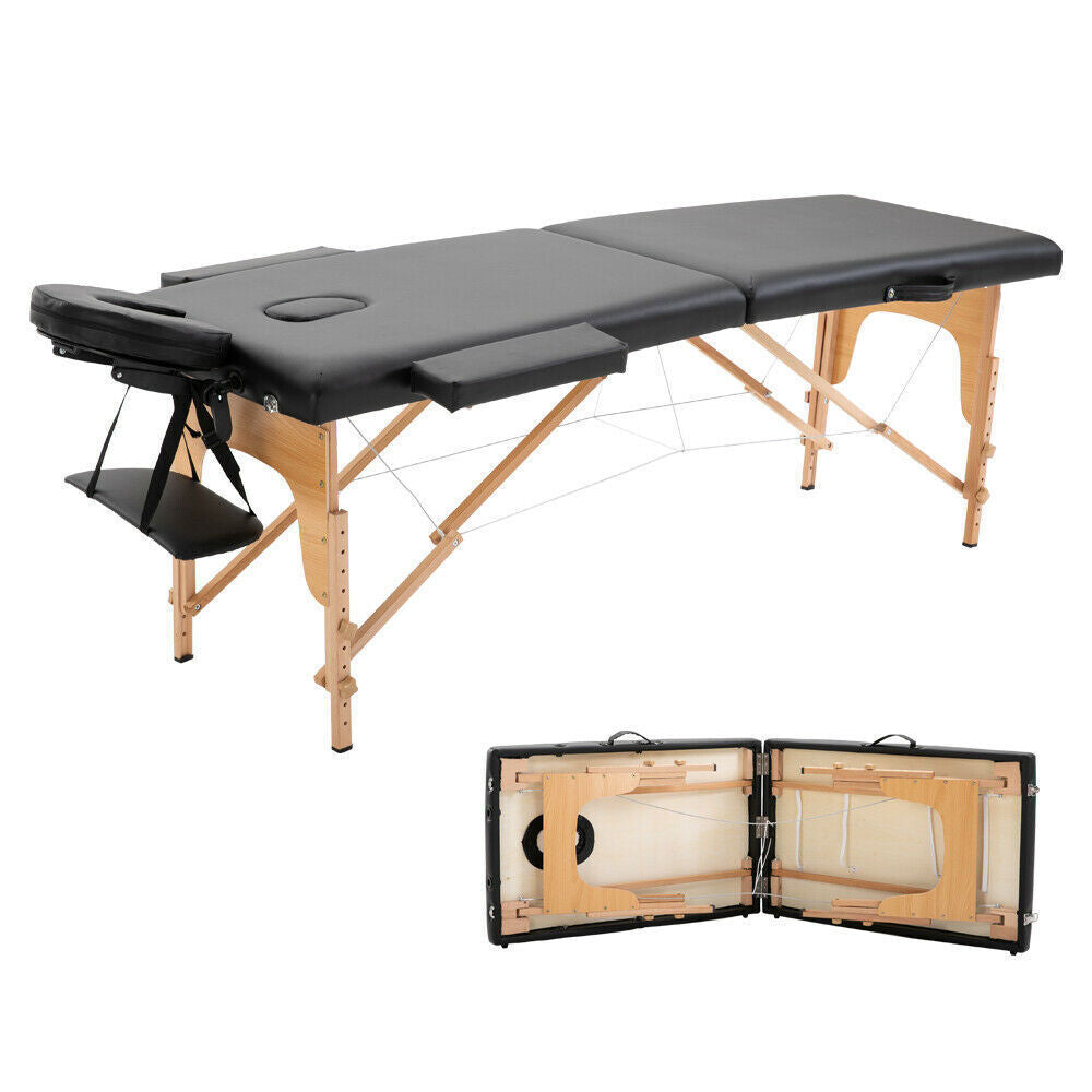Cama Plegable De Masajes Portátil De 2 Secciones Negra