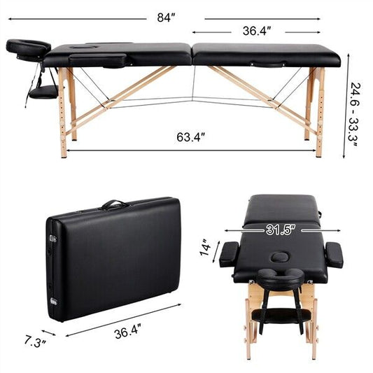 Cama Plegable De Masajes Portátil De 2 Secciones Negra