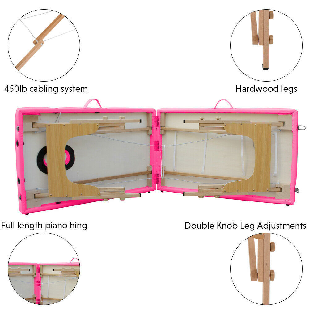 Cama Plegable De Masajes Portátil De 2 Secciones Rosa